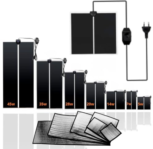 ReptilHábitat - Manta Calor para Reptiles 5w 7w 14w 20w, 28w, 35w 45w con Esterilla Reflectante - Manta Térmica Tortuga con Temperatura Ajustable, con termostato Invernadero (20w - 42x28 cm)