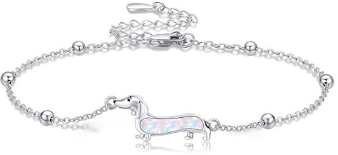 HUKKUN Dackel Armband Sterlingsilber künstlicher Opal Dackel Armband Hundeschmuck Wiener Hundeschmuck für Frauen