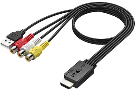 AUTOUTLET Convertisseur RCA vers HDMI 1080P Prend en Charge la Conversion 16:9/4:3 et PAL/NTSC, Adaptateur Audio vidéo AV avec câble Femelle de 20 cm pour Wii, PS1/PS2, Xbox, N64