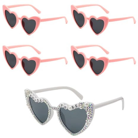 FveVqe 5Pcs Hen Party Glasses, Bride Sunglasses, Bride to Be Glasses, Bride to Be Sunglasses, Glitter Rose Gold/White Frames, Bachelorette Party Must Haves, Wedding Photo Props (Silver, Pink)