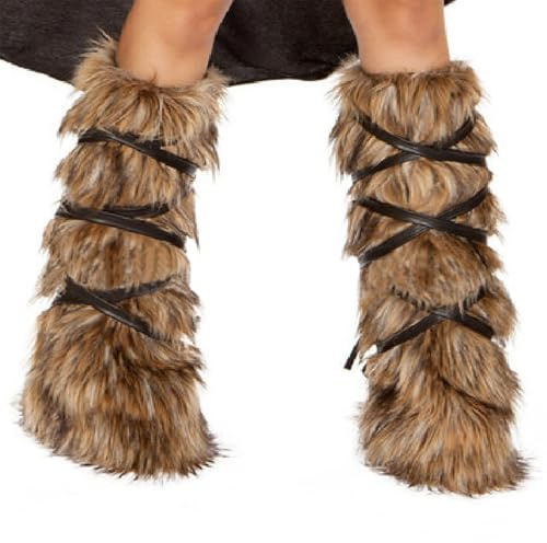 FakeFace Viking Faux Fur Leg Warmers Wrist Cuff Set Women Furry Leg Sleeves Boot Covers Thermal Leg Socks Fashion Boot Cuff Cover for Halloween Costume Cosplay Costume