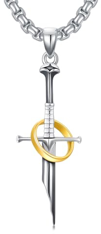 ROMANTICWORK Broken Schwert Halskette 925 Sterling Silber Herr der Ringe Anhänger Halskette Mittelalterliche Schwert Schmuck, Geburtstag Weihnachtsgeschenke für Frauen Männer