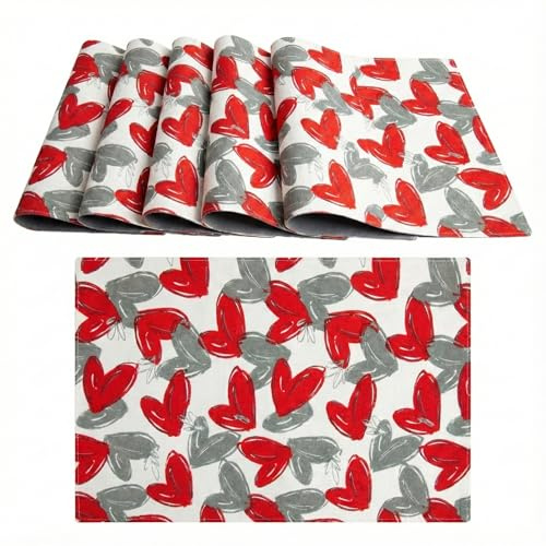 Set di 6 Tovagliette Americane Lavabili in Cotone, Tovagliette Colazione Americana con Cuori 45x30 cm, Diverse Decorazioni e Colori