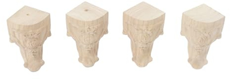 Lot de 4 pieds de meubles en bois massif de 10 cm - Vintage - Pieds de table décoratifs en bois gaufrés - Style européen - Pieds de table de rechange sculptés à la main - Pour canapé, lit, armoire