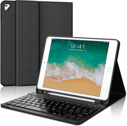 Tastiera per iPad 6 Generazione 9.7 Pollici 2018/5 Gen/Air 2/Air 1/Pro 9.7 | Cover Keyboard Magnetico Staccabile, Italiano QWERTY, Custodia Tastiera Bluetooth con Portapenna per iPad 9.7, Nero
