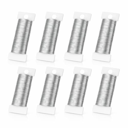 Basteldraht 0,3 mm, Silber, 400 m auf 8 Rollen für Schmuck und Floristik | Rostbeständig beschichtet, biegsam und formstabil; leicht zu schneiden für Perlenarbeiten, Kränze, Deko und Wire-Wrapping.