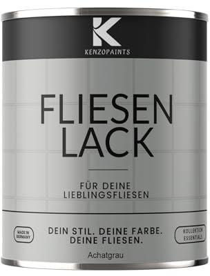 KENZOPAINTS Fliesenlack Fliesenfarbe Seidenmatt Farben Lack Fliesen Wand Boden Bad Küche Wandfliesen Bodenfliesen (Achatgrau - RAL 7038, 750ml.)