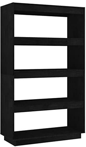 Qifoedo Bücherregal Schwarz 80x35x135 cmaus massiver Kiefer Raumteiler Modernes Standregal mit viel Stauraum für Wohnzimmer Flur Schlafzimmer Büro