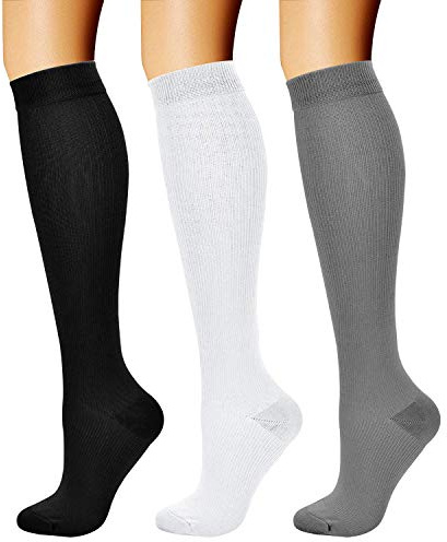 CHARMKING Compression Socks for Women & Men Circulation (3 Pairs) 15-20 mmHg is Best Support for Athletic Running Cycling, 03 Black/White/Gray, L-X-L