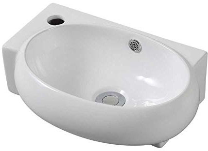 Durovin Bathrooms Ceramic Basin - Wall Hung or Counter Top Mount Sink - Single Corner Tap Hole with Overflow - 420 x 280 x 150mm (WxDxH)
