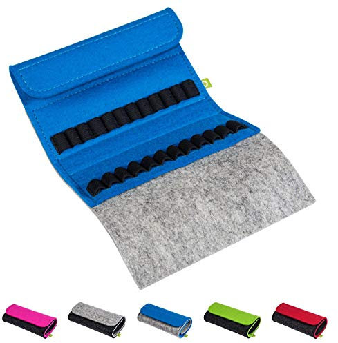 Homöopathische Taschenapotheke für Globuli, leer, Globuli-Tasche für 24 Globuli-Röhrchen (Glas), handgemacht aus echtem Filz (blau)