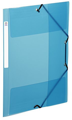 Viquel 113746 Chemise plastique à élastiques avec 3 rabats et étiquette d'identification sur la tranche Bleu A4 & 24x32