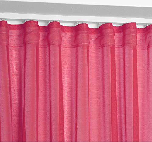 BEAUTEX Vorhang mit U-Band 140x250 cm (Farbe Wählbar) transparente Kräuselband Gardine, Dolly (Rot)