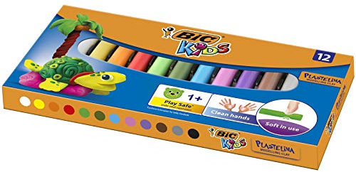 BIC Kids Plastiline Knete - mehrfarbig, 12er Pack