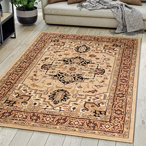 Carpeto Rugs Teppich Orientalisch Beige Klassisch Muster Kurzflor Öko-Tex Wohnzimmer 80 x 150 cm