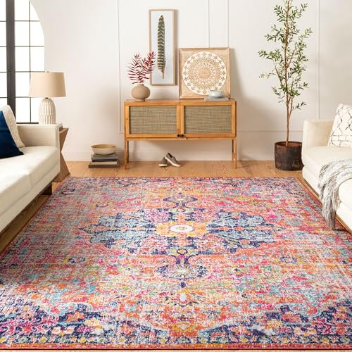 Livabliss Asmara Vintage 160x220 cm – Traditioneller Boho Style mit orientalischem Muster in Orange, Navy, Türkis & Burgunder, pflegeleicht, bunt & dekorativ