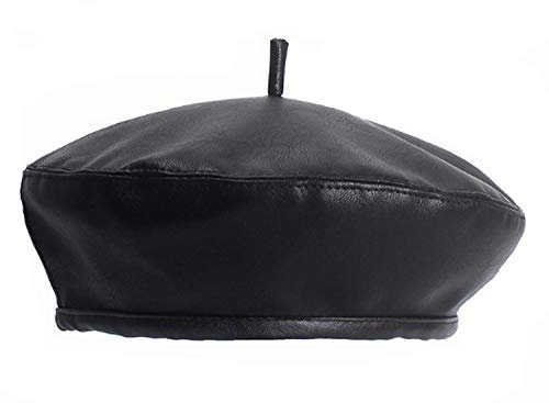 Licus Damen Baskenmütze aus PU-Leder mit französischer Aufschrift Gr. Medium, Schwarz