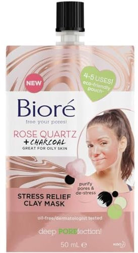 Bioré Rose Quartz and Charcoal Stress Relief Clay Mask, 50 ml