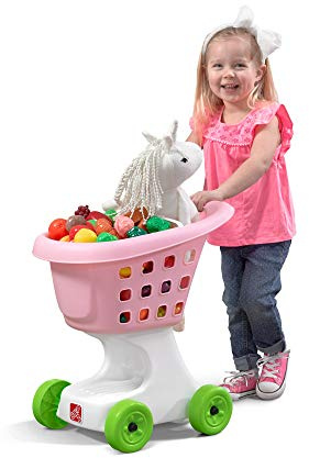 Step2 Little Helper's Shopping Cart for Kids, Play Grocery Cart, Made of Durable Plastic, for Toddlers 2+ Years Old, Pink