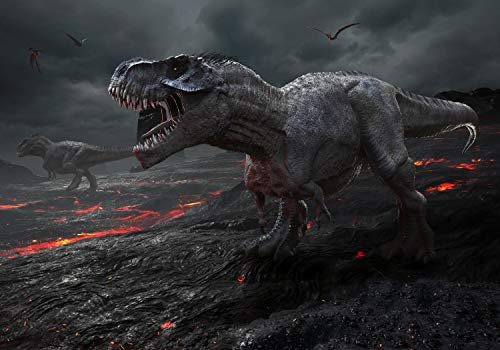 wandmotiv24 Fototapete T-Rex Dino in Lavalandschaft, XS 150 x 105cm - 3 Teile, Wanddeko, Wandbild, Wandtapete, Dinosaurier Natur M6016