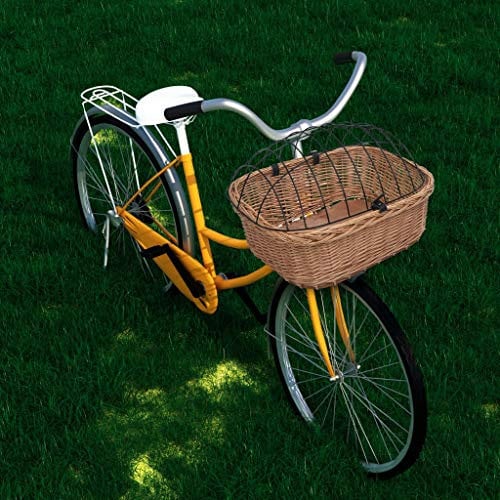Tidyard Fahrrad-Frontkorb mit Deckel 50×45×35 cm Naturweide Fahrrad Frontkorb mit Deckel Fahrradkorb Weidenkorb für Vorne Transportkorb Weidenfahrradkorb Lenkerkorb Hundekorb