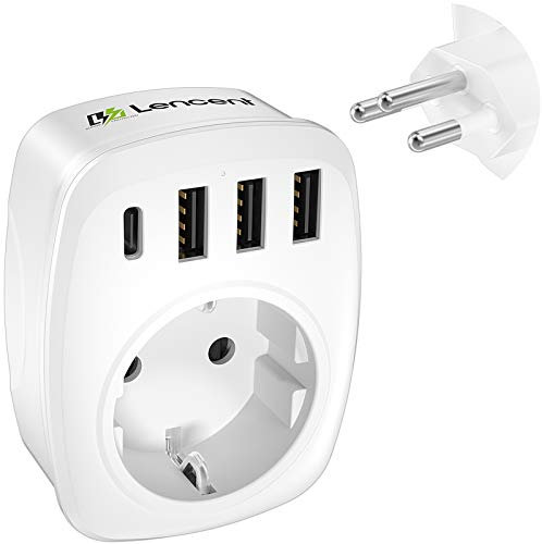 LENCENT Reiseadapter Netzadapter Schweiz Deutschland Stecker, EU auf CH, Typ-J, Reisestecker Adapter für Schweiz Liechtenstein Wand Steckdosen, Mit 3 USB/1 Typ C/AC Steckdosenadapter