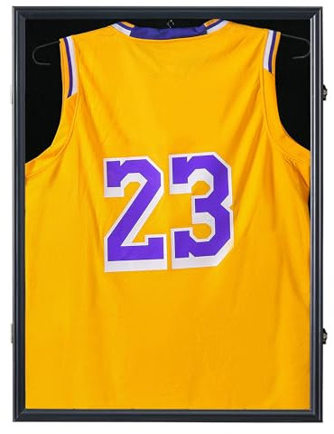 Temgee Abschließbarer Jersey-Rahmen – Trikot-Rahmen Schaukasten – große Jersey-Schattenbox für Baseball, Basketball, Fußball, Hockey, Sportshirt mit 98% UV-Schutz, Acrylglas, 2 Aufhänger (schwarz)