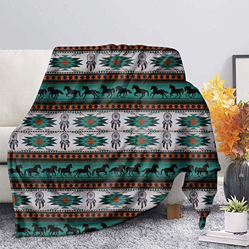 SEANATIVE Southwestern Pferde-Flanell-Decke, Aztekenmuster, gemütliches Couch/Bett, super weich und warm, zum Lesen und Entspannen, Größe 3XL