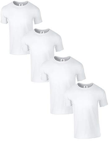 Pack of 4 Premium Crew Neck T-Shirt Plain Regular Fit Short Sleeve 100% Cotton 180gsm M White