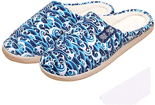 WANHONGYUE Japanese Anime Sea Wave Slipper Soft Plush House Slippers Women Men Winter Anti-slip Indoor Slip on Shoes