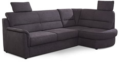Cavadore Ecksofa Paris mit Federkern / Kleines L-Sofa mit Vorziehsitz, Bettkasten und Ottomane / inkl. 2 Kopfstützen / 243 x 112 x 155 / Dunkelgrau