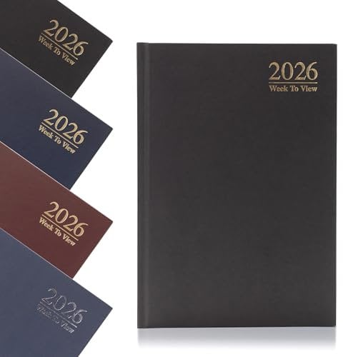 Evelay 2026 A5 Week To View Diary Full Year Planner Organiser Hardback Cover & Ribbon (Black)