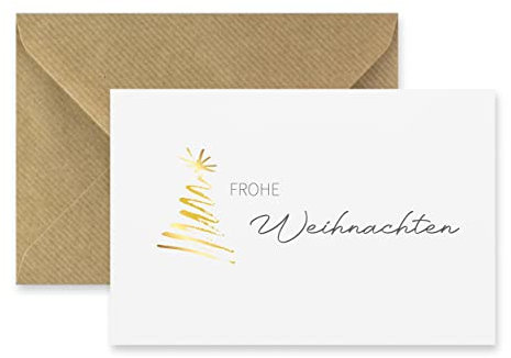 Merz Designkarten Merz - 1 Stück Weihnachtskarte mit Umschlag in Naturpapier 10,5 x 14,8 cm - Weihnachtsgrußkarte Merry Christmas - Klappkarte mit Weihnachtsmotiv - 100% Made in Germany