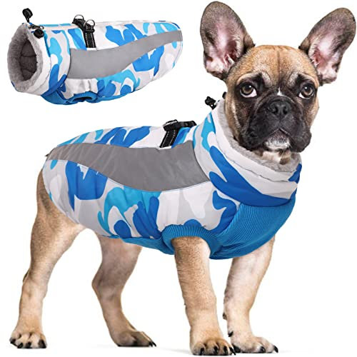 Hjyokuso Hundemantel Wasserdicht, Hunde Wintermantel, Hundejacke für Kleine Mittel Große Hunde, Winddichte Hundekleidung Winterjacke mit Reflektierender Streifen und Reißverschluss - Blau S