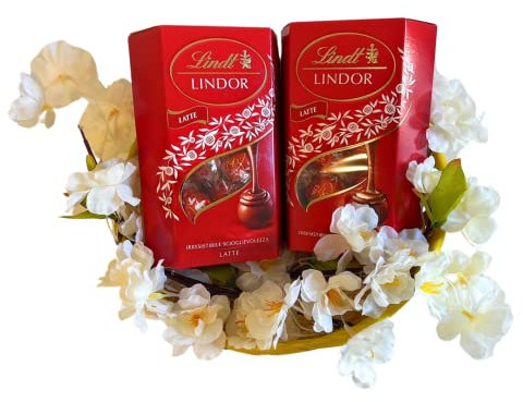 Idee Regalo Festa del Papà e Pasqua 2025 - Cesto vimini + 400gr Cioccolatini al Latte + 2 Rami di Fior di Pesco - Regalo Uomo e Donna