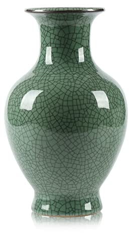 Vase aus Keramik, handgefertigt, groß, Grün/Antik, antik, kreativ, ideal für Wohnzimmer, Kaminsims, Eingangsbereich, Couchtischdekoration, Blumenarrangement, Pampasgrasvase, Grün