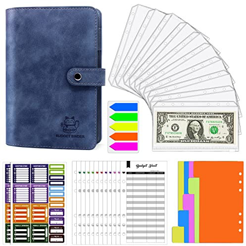 Binder Notizbuch A6, PU Leder Binder Taschen Notizbuch, Geldbinder, Money Organizer für Bargeld, Budget Ordner mit Reißverschluss Umschläge, Budget Wallet Binder Dividers