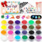 Acebwhtoy Glitzertattoos Kinder Set, 24 Farben Glitzer Tattoo Set Kinder, 18 Stück Temporäre Tattoo Schablonen mit 224+ Muster Stencils für Mädchen Jungs,Geschenk für Geburtstagsparty