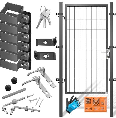 KESSER® Gartentor Premium Gartentür aus Metall verzinktem Stahl, Gartentür für Stabmattenzau Zauntor, Hoftor, inkl. Pfosten mit Schloss Türklinke und Schlüssel, 180 x 106cm Anthrazit