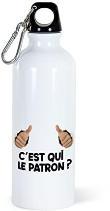 Gourde 500ml Bouteille d’Eau Aluminium Réutilisable Ecologique avec Bouchon Vissé et Mousqueton. Idée Cadeau Original Humour Homme Femme Ami Sport Voyage Gym Bureau Anniversaire Noël