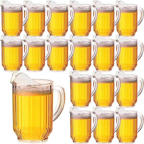 Rtteri 16 Pack 32 oz Clear Plastic Pitchers Bulk Mini Drink Beverage Pitcher Jugs with Handle and Spout for Water Beer Lemonade Iced Tea, Restaurant Bar Catering BBQ Oktoberfest Party Supplies