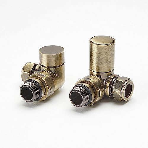MILANO Brushed Gold Corner Heated Towel Rail Radiator Valves | Brass Construction. Fits Radiators & Towel Rails. Corner Valve Design. Contemporary Style. 1/2 Threads. Fits 15mm Pipes.