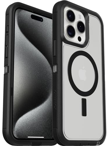 OtterBox Defender XT Case for iPhone 15 Pro Max with MagSafe, Shockproof, Drop proof, Ultra-Rugged, Protective Case, 5x Tested to Military Standard, Clear/Black, No Retail Packaging