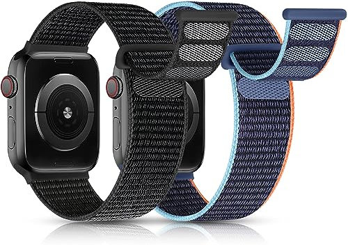 UpNeioco 2 Stück Nylon Loop Armbänder Kompatibel mit Apple Watch Armband 40mm 41mm 38mm-Sport Klettverschluss Armband Herren Damen, Stoff Geflochtenes Ersatz Band für iWatch Series 9 SE 8 7 6 5 4 3 2