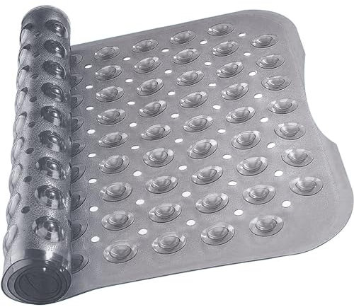 MOONLIGHT20015 Shower Bath Mat Non Slip Anti Mould & Mildew with Strong Suction Cups Grip and Drain Holes Soft Rubber Shower Mats - PVC Bathroom Mat Machine Washable (100x40cm, Grey)