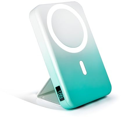 Wireless Magnetic Power Bank 10000mAh, REVGEE Wireless Portable Charger, magnetic safety, LED Digital Display with stand Fast charging USB-C Compatible for APPLE iPhone/Android phone (White/Green)