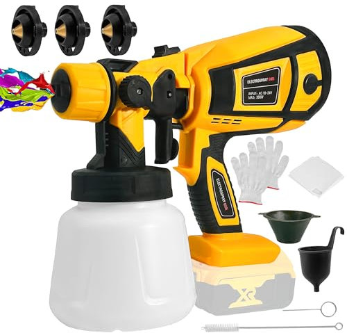 byczone Pulvérisateur de peinture sans fil compatible avec batterie DEWALT 20 V, pistolet à peinture électrique HVLP avec 3 buses en cuivre. Pistolet à peinture 600 W pour peinture de maison/intérieur