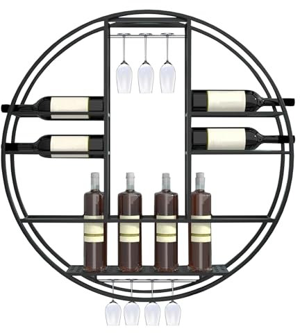 Portabottiglie a Parete,Porta Bottiglie di Vino da Parete,Mobile Bar Moderno in Metallo,Portabottiglies Wine Scaffale,Vetrinetta da Parete,Porta Calici da Parete,per Bancone Casa,Cucina,Cantina