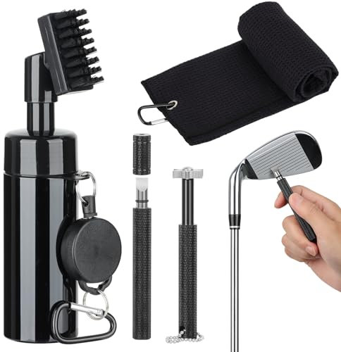 HUIJUTCHEN Golf Accessories Golf Club Cleaner Brush with Water Spray Bottle Golf Groove Cleaner Microfiber for Golf Bags with Retractable Clip Golf Towel Kit Golf Present For Men (4PCS)