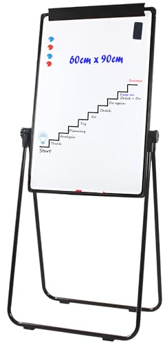 TUKA-i-AKUT ​Flipchart Ständer Magnetisch Whiteboard 90X60cm, Höhenverstellbar Zusammenklappbar, U-Ständer Flipchart-Staffelei Whiteboards mit Papierhalter, Beschreibbar Abwischbar, Schwarz TKD8711